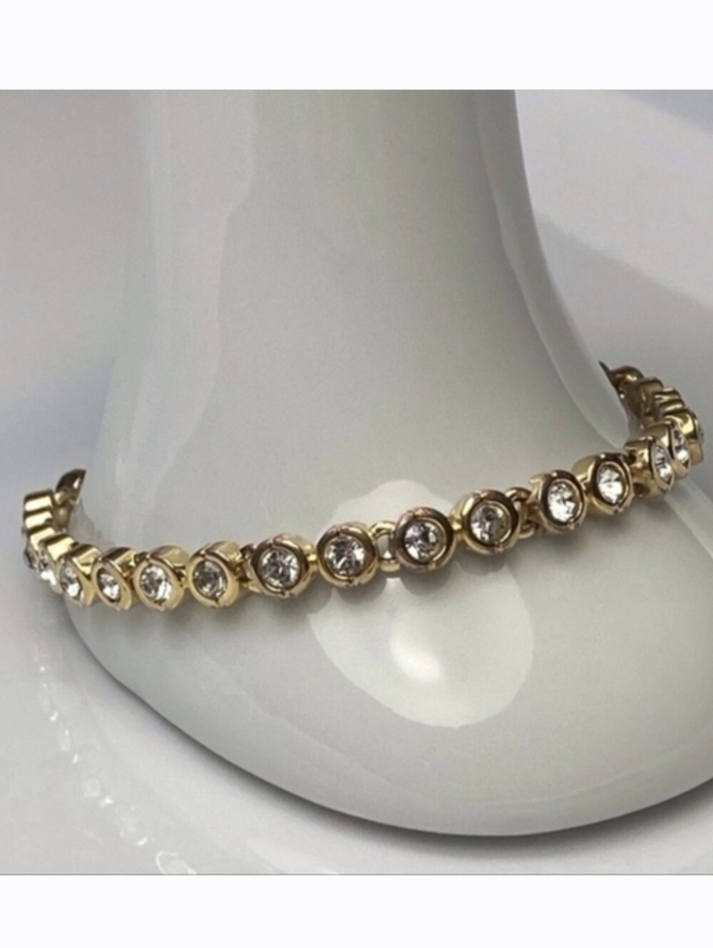 SWAROVSKI Vintage Swan Tennis Bracelet Gold Tone Clear Crystal 7" 90s Classic